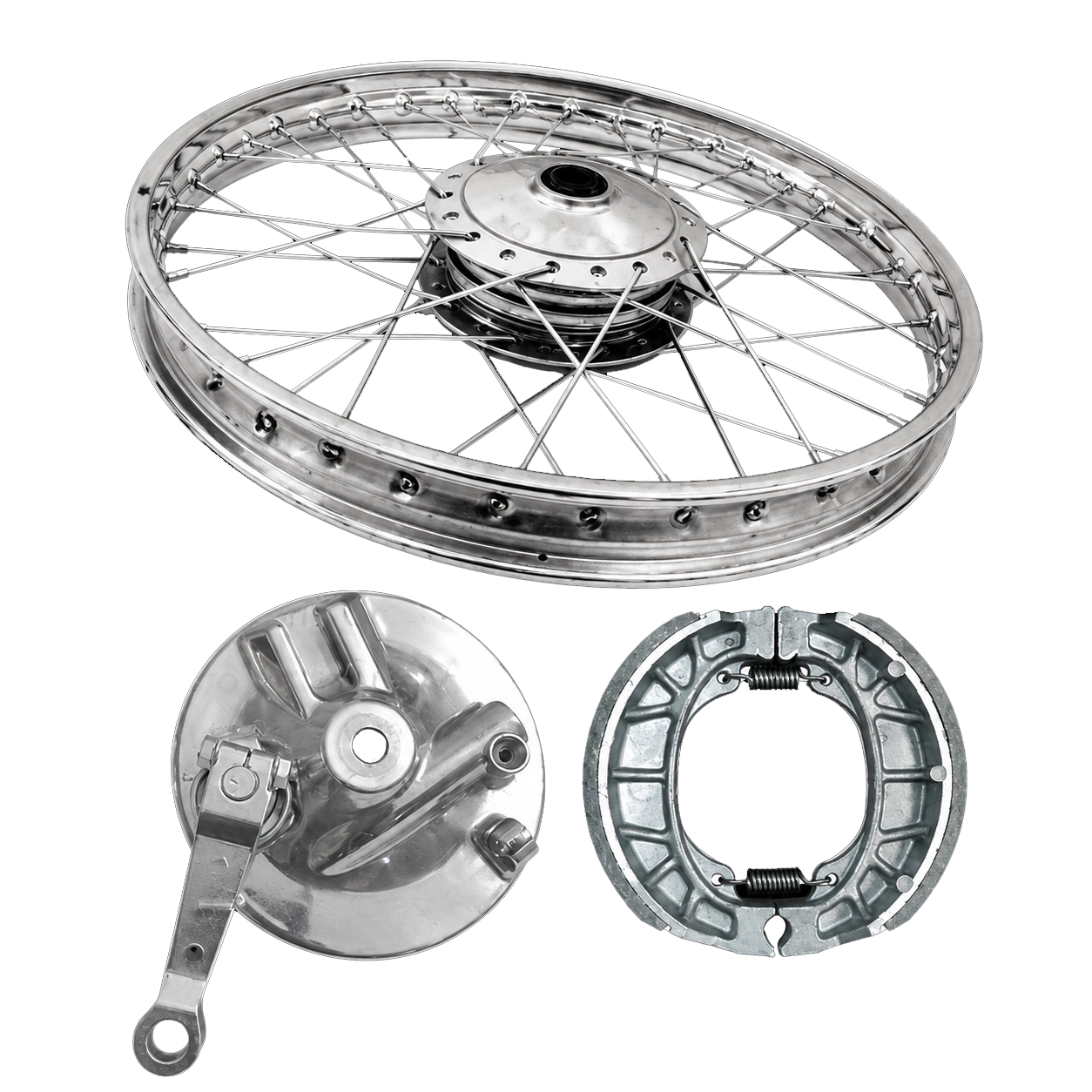 WHEEL RIM COMPLETE WITH PANEL PLATE &amp; BRAKE SHOE CDI70 FRONT OEM QUALITY (BOX PACK) 2003
