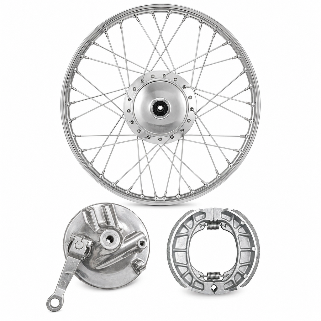WHEEL RIM COMPLETE WITH PANEL PLATE &amp; BRAKE SHOE CDI70 FRONT OEM QUALITY (BOX PACK) 2003