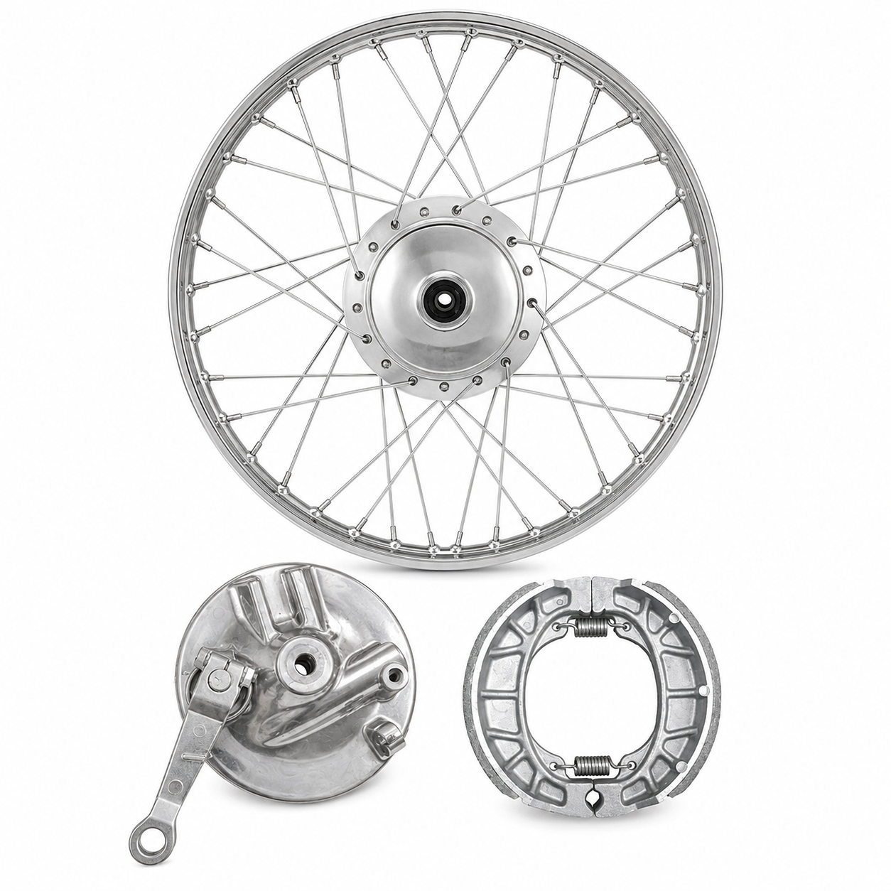 WHEEL RIM COMPLETE WITH PANEL PLATE &amp; BRAKE SHOE CDI70 FRONT OEM QUALITY (BOX PACK) 2003