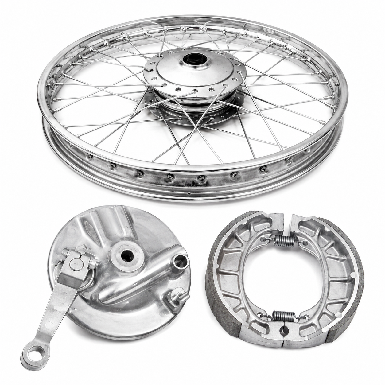 WHEEL RIM COMPLETE WITH PANEL PLATE &amp; BRAKE SHOE CDI70 FRONT OEM QUALITY (BOX PACK) 2003