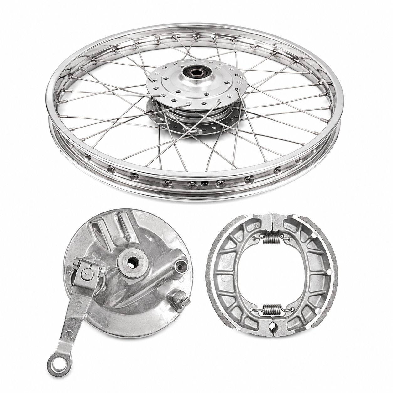 WHEEL RIM COMPLETE WITH PANEL PLATE &amp; BRAKE SHOE CDI70 FRONT OEM QUALITY (BOX PACK) 2003