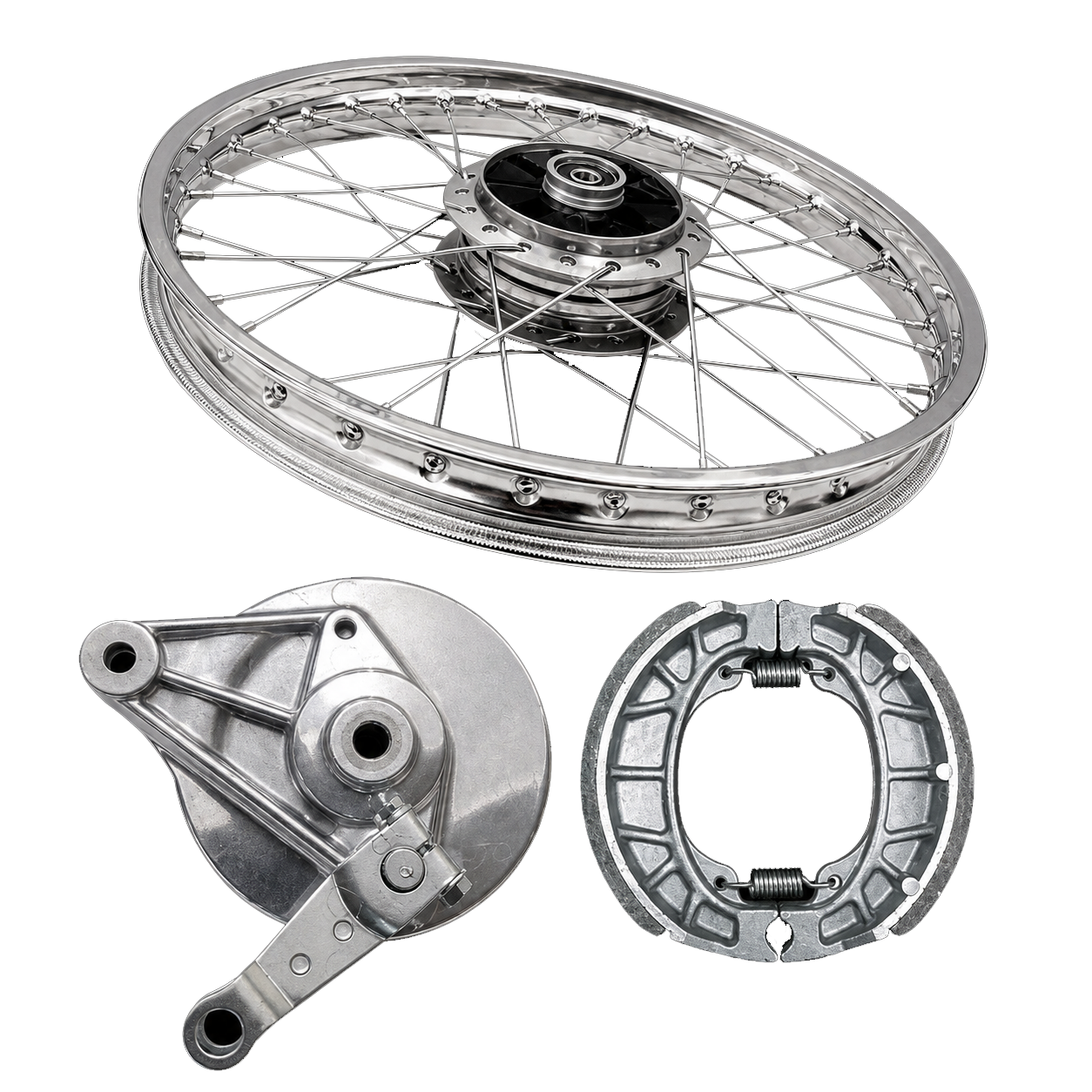 WHEEL RIM COMPLETE WITH PANEL PLATE &amp; BRAKE SHOE CDI70 REAR OEM QUALITY (BOX PACK) 2003