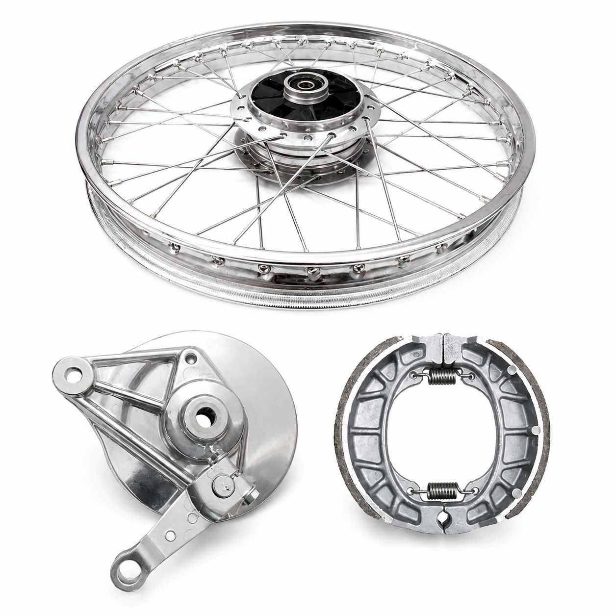 WHEEL RIM COMPLETE WITH PANEL PLATE &amp; BRAKE SHOE CDI70 REAR OEM QUALITY (BOX PACK) 2003
