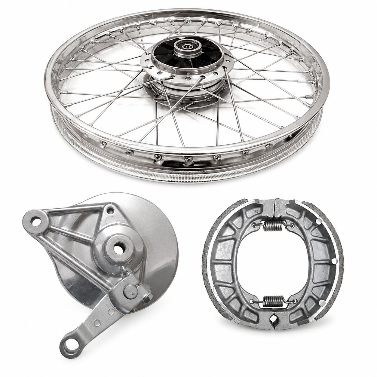 WHEEL RIM COMPLETE WITH PANEL PLATE &amp; BRAKE SHOE CDI70 REAR OEM QUALITY (BOX PACK) 2003