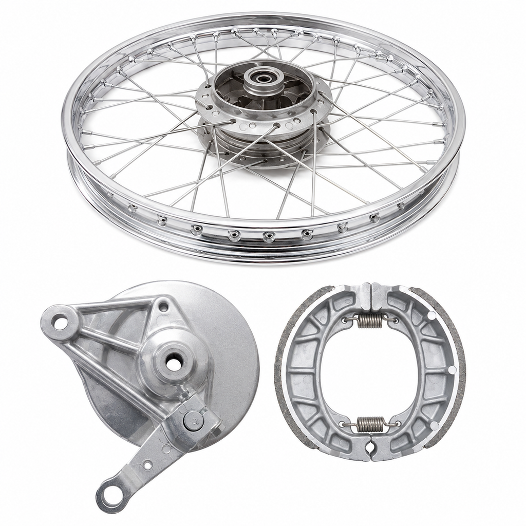 WHEEL RIM COMPLETE WITH PANEL PLATE &amp; BRAKE SHOE CDI70 REAR OEM QUALITY (BOX PACK) 2003