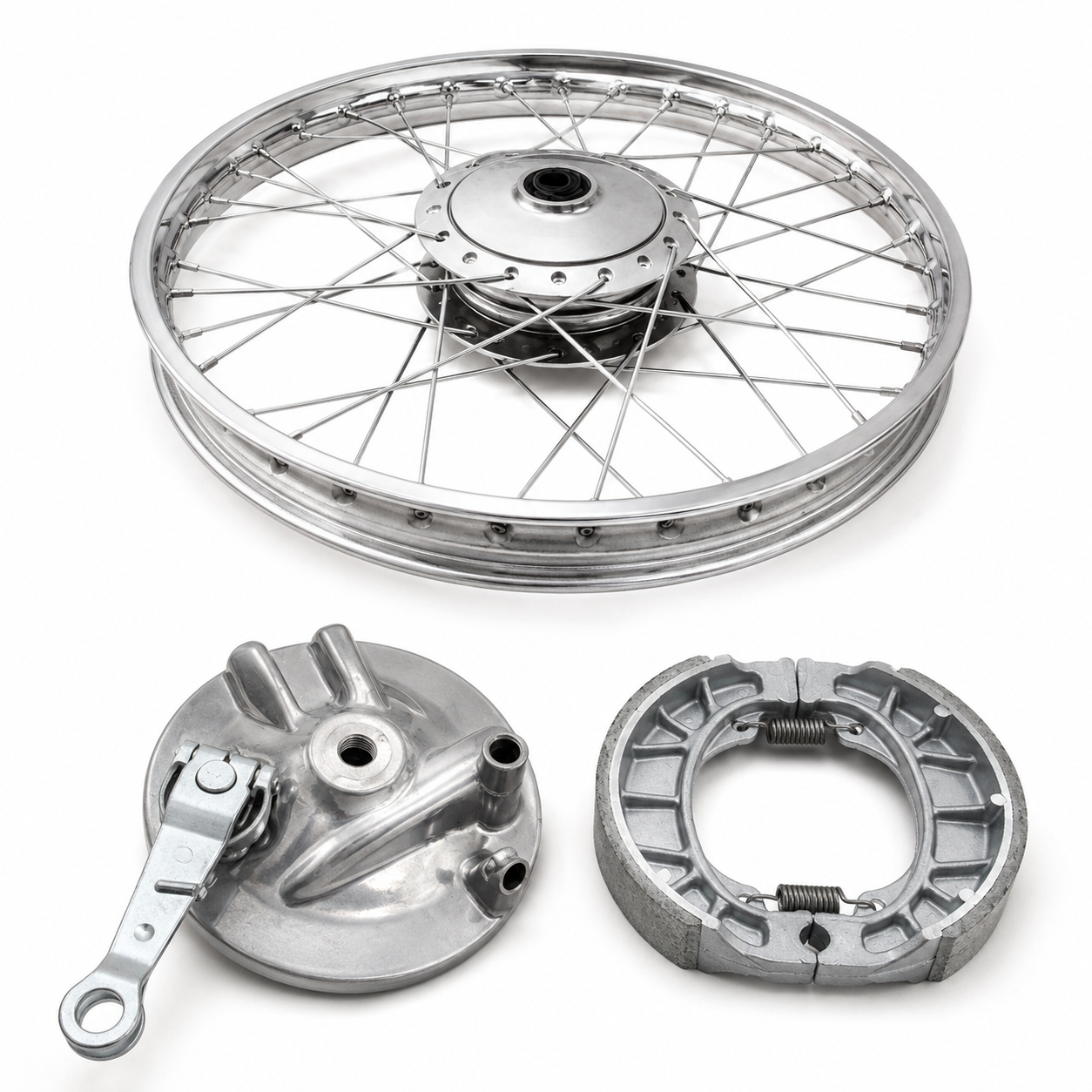 WHEEL RIM COMPLETE WITH PANEL PLATE &amp; BRAKE SHOE CDI70 FRONT BIG HOLE OEM QUALITY (BOX PACK) 2003